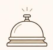 Line drawing of a service bell with a small ringing motion symbol on top.