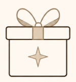 A gift box with a bow on top and a star on the front.