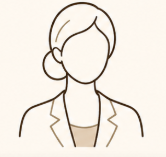 Line drawing of a woman with her hair in a bun, wearing a blazer.