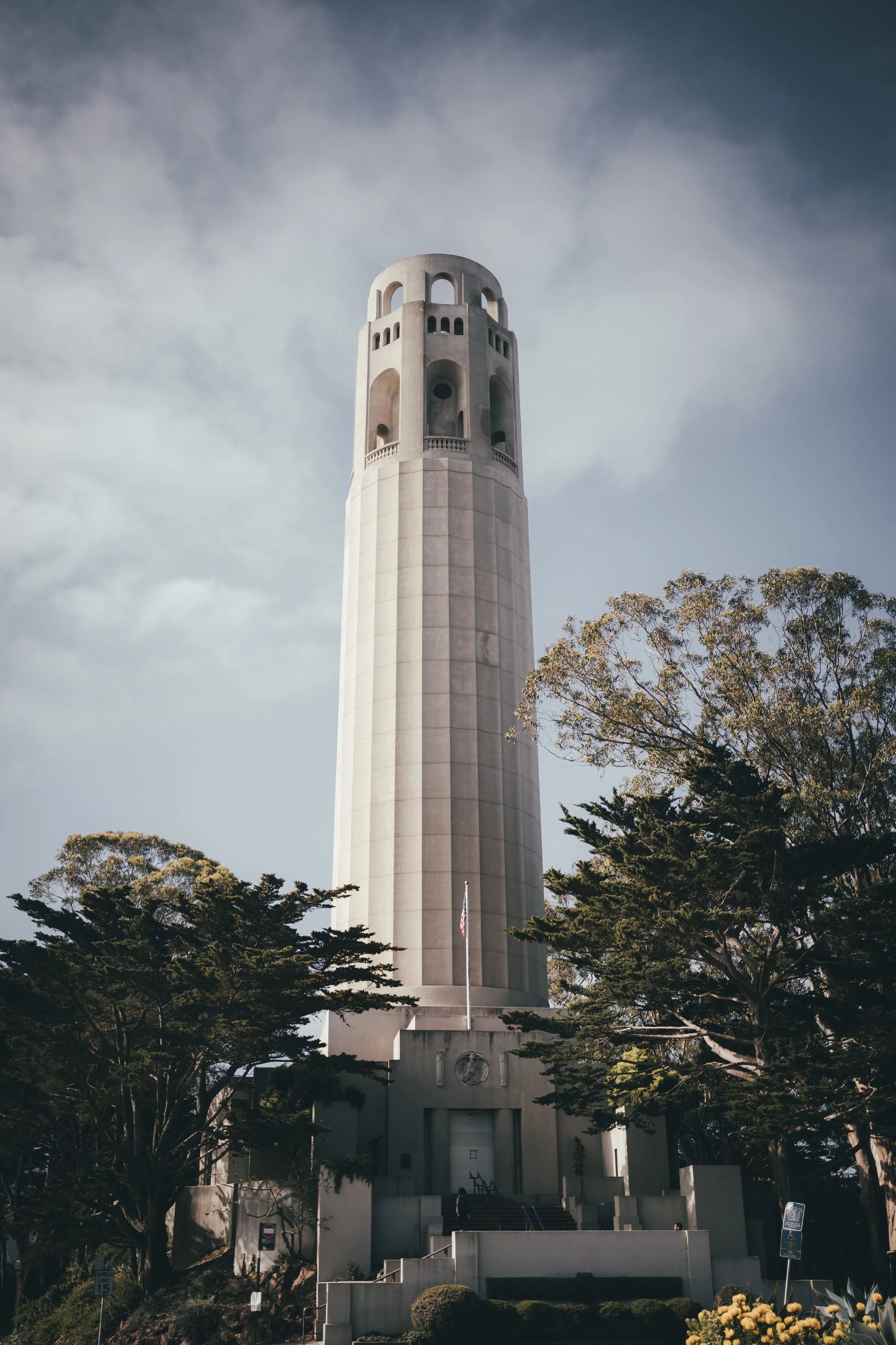 Coit Tower from the ground, no people in shot
