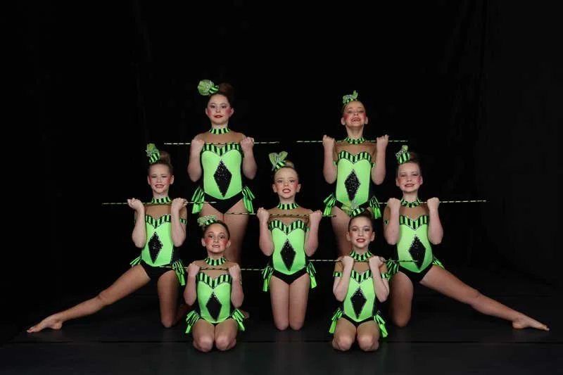 Seven Horsham Calisthenics College dancers pose in a grid