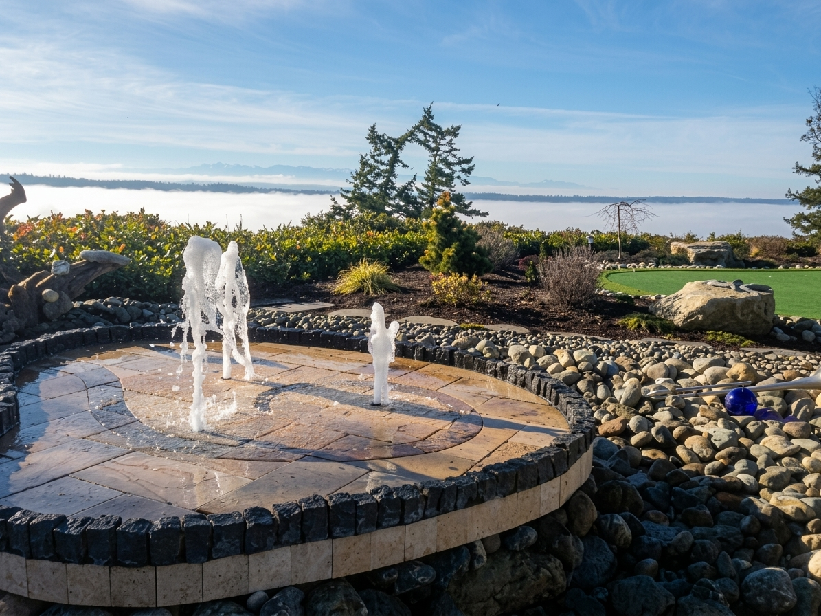 An elegant garden water feature and surrounded by custom handicapping. Rocky Creek Landscape & Design designs soothing water elements for Boise Idaho and Treasure Valley landscapes.