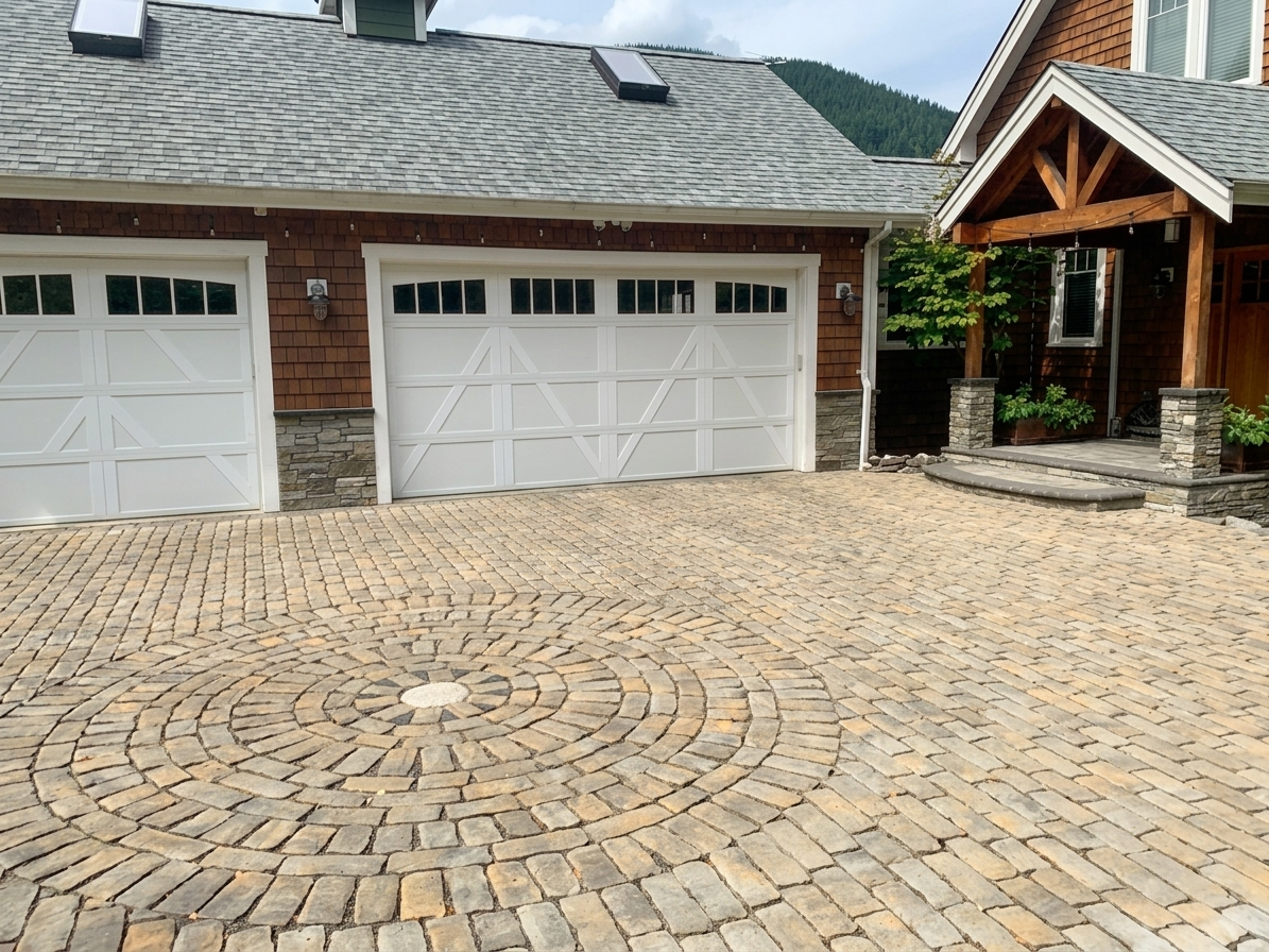 Timeless traditional brick walkway installation leading to a Boise Idaho home. Authentic Treasure Valley craftsmanship by the team at Rocky Creek Landscape & Design.