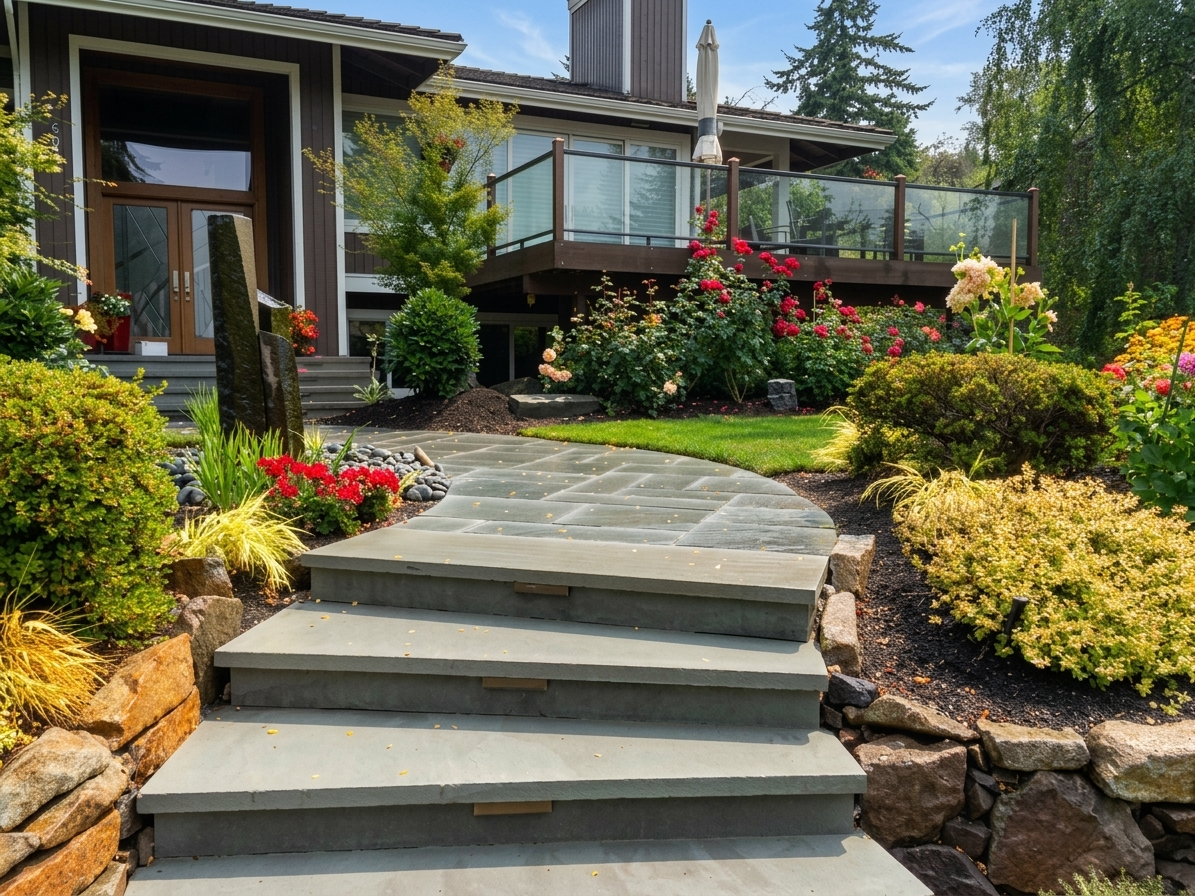 Smart integrated step and pillar lighting for a sleek Treasure Valley patio. Let Rocky Creek Landscape & Design illuminate your Boise Idaho outdoor space.
