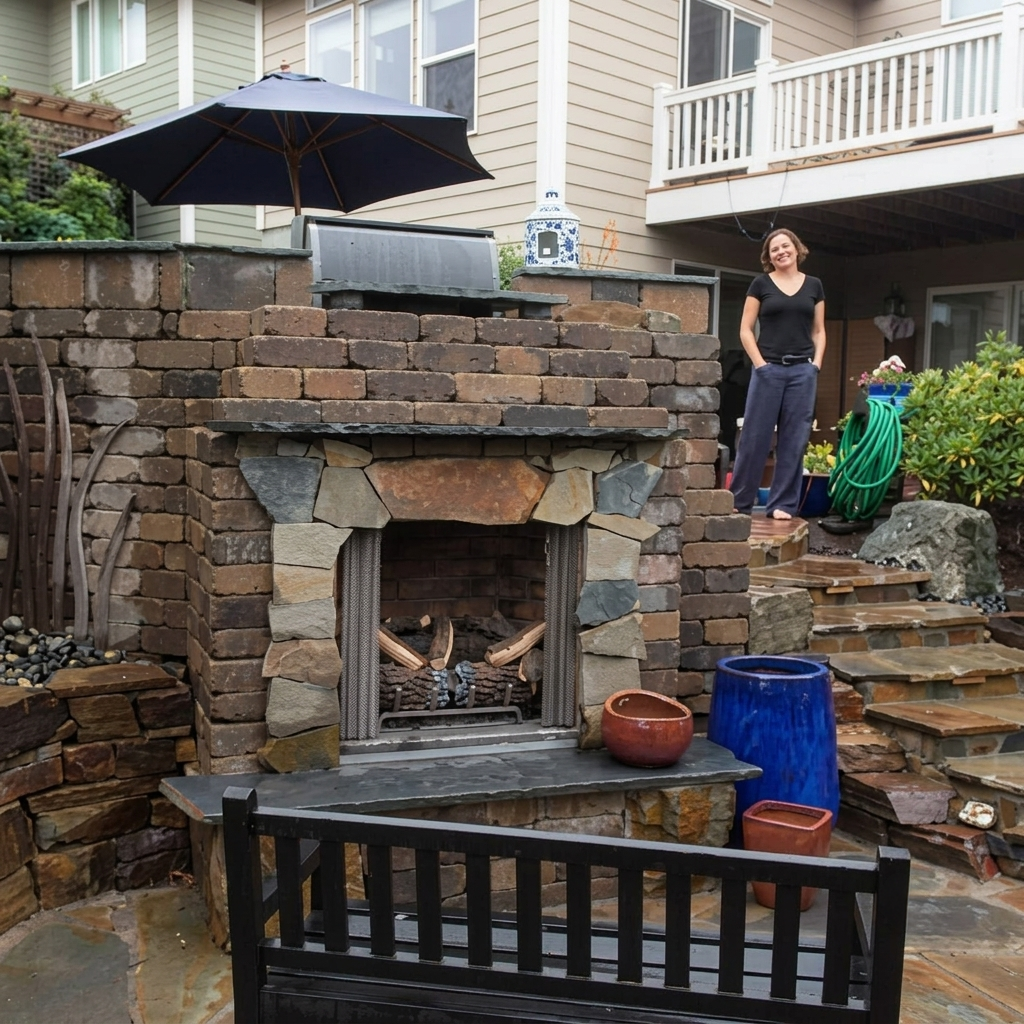 An inviting flagstone fire pit and patio design. Let Rocky Creek Landscape & Design create your dream Treasure Valley gathering spot in Boise Idaho.