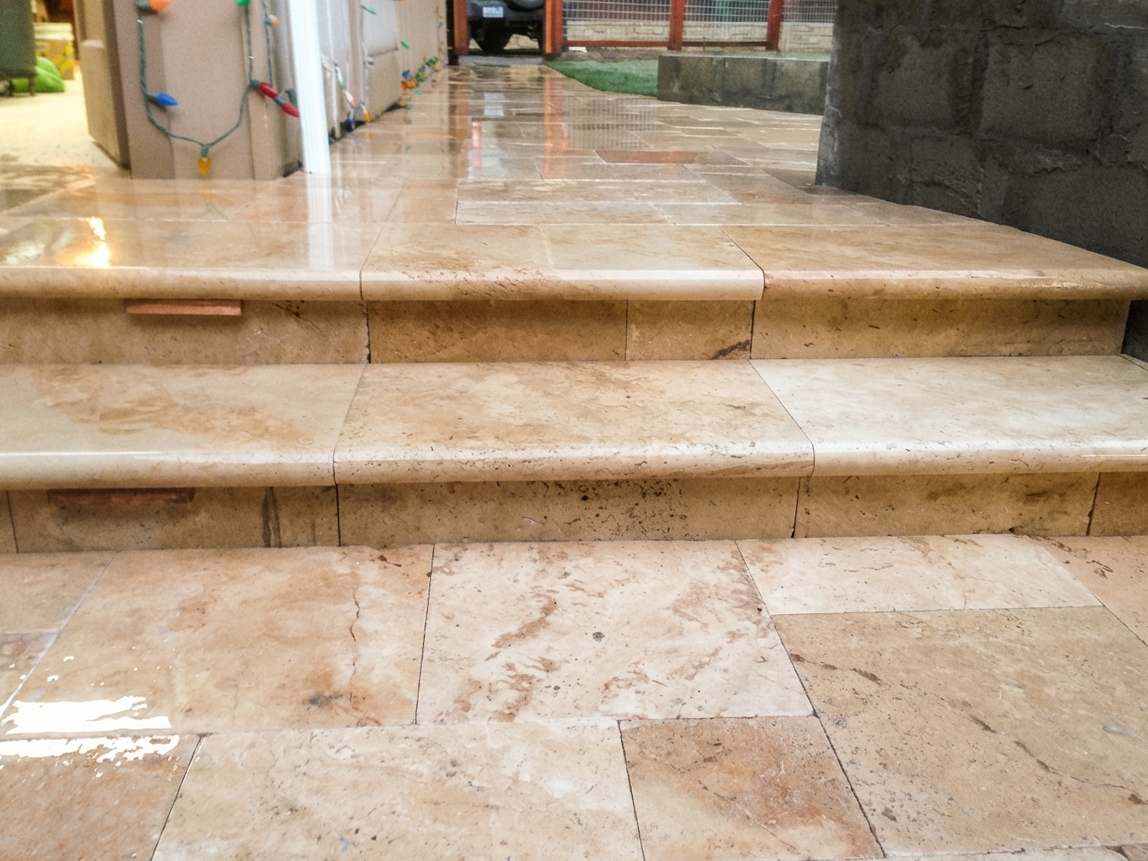Durable stone landscape steps leading to a Boise Idaho home. Professional design and install by Rocky Creek Landscape & Design, serving the Treasure Valley.