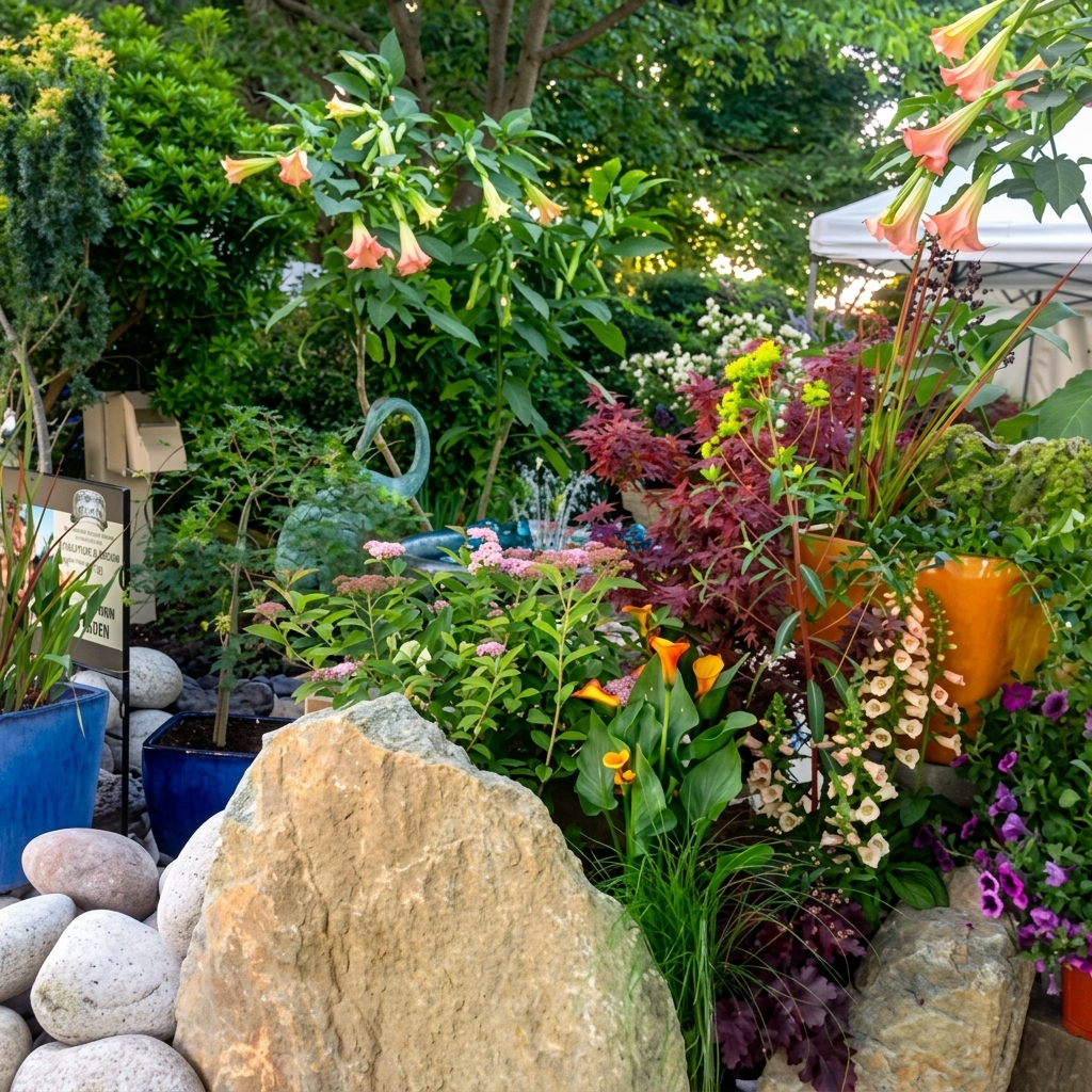 A whimsical sculpture and flower garden design for a Boise Idaho home. Experience creative Treasure Valley landscapes with Rocky Creek Landscape & Design.