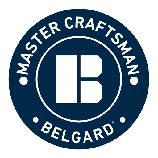 Master Craftsman Belgard logo with a stylized letter 'B' in the center, surrounded by a dark blue circular border with the text 'Master Craftsman Belgard'.