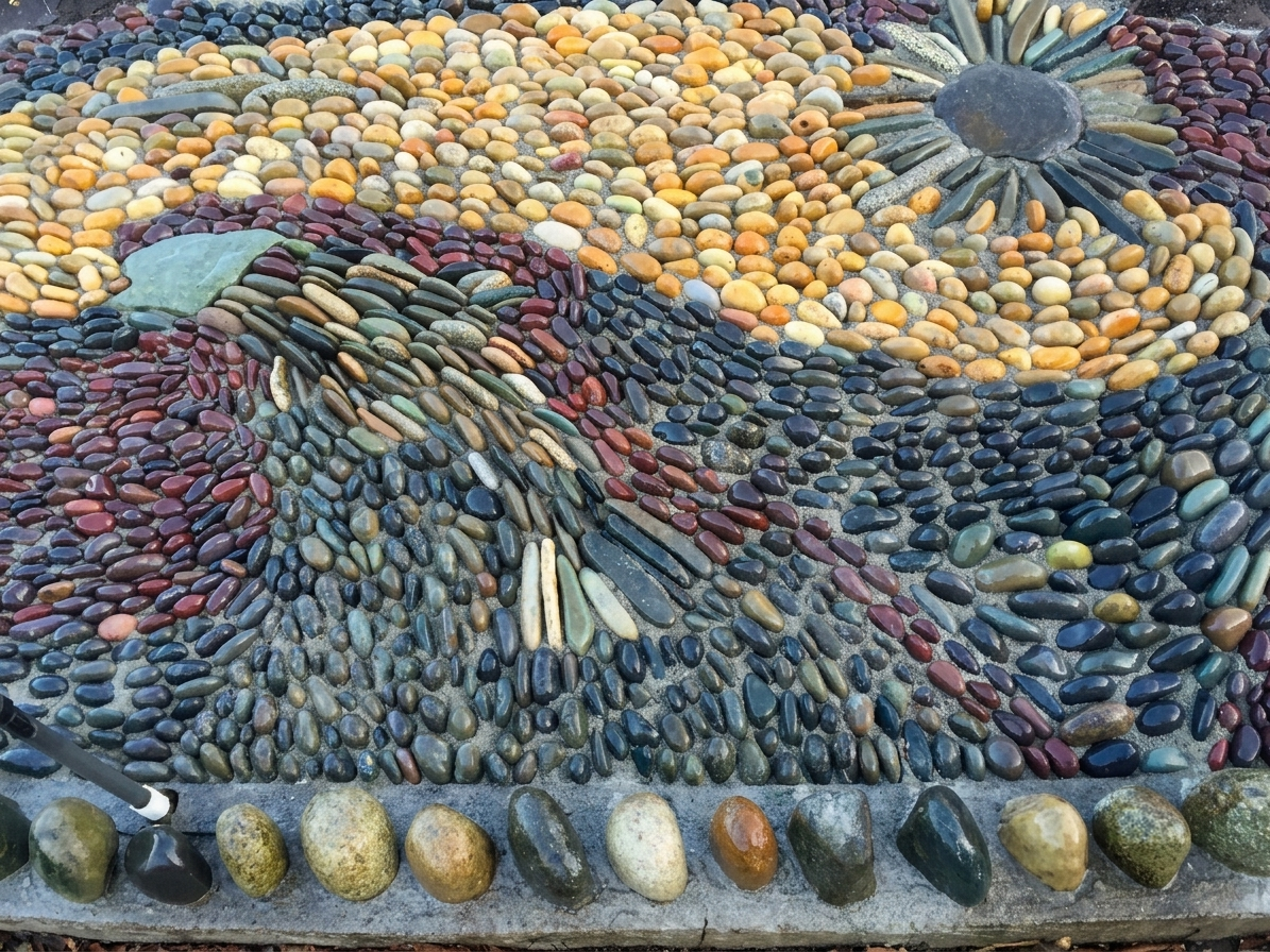 Discover unique, custom-designed pebble mosaic art in Boise Idaho. Expertly crafted river rock designs for patios and paths by Rocky Creek Landscape. Call for a design consultation today.
