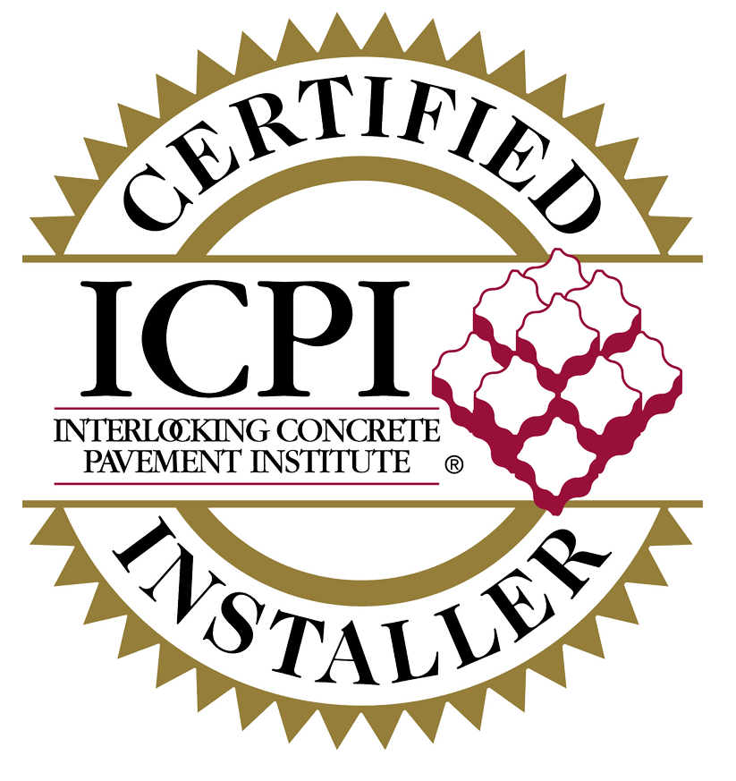 Seal for the Interlocking Concrete Pavement Institute with the words 'Certificate', 'ICPI', and 'Insta-Locker', featuring a circular gold border, intricate interlocking paver pattern, and stylized text.