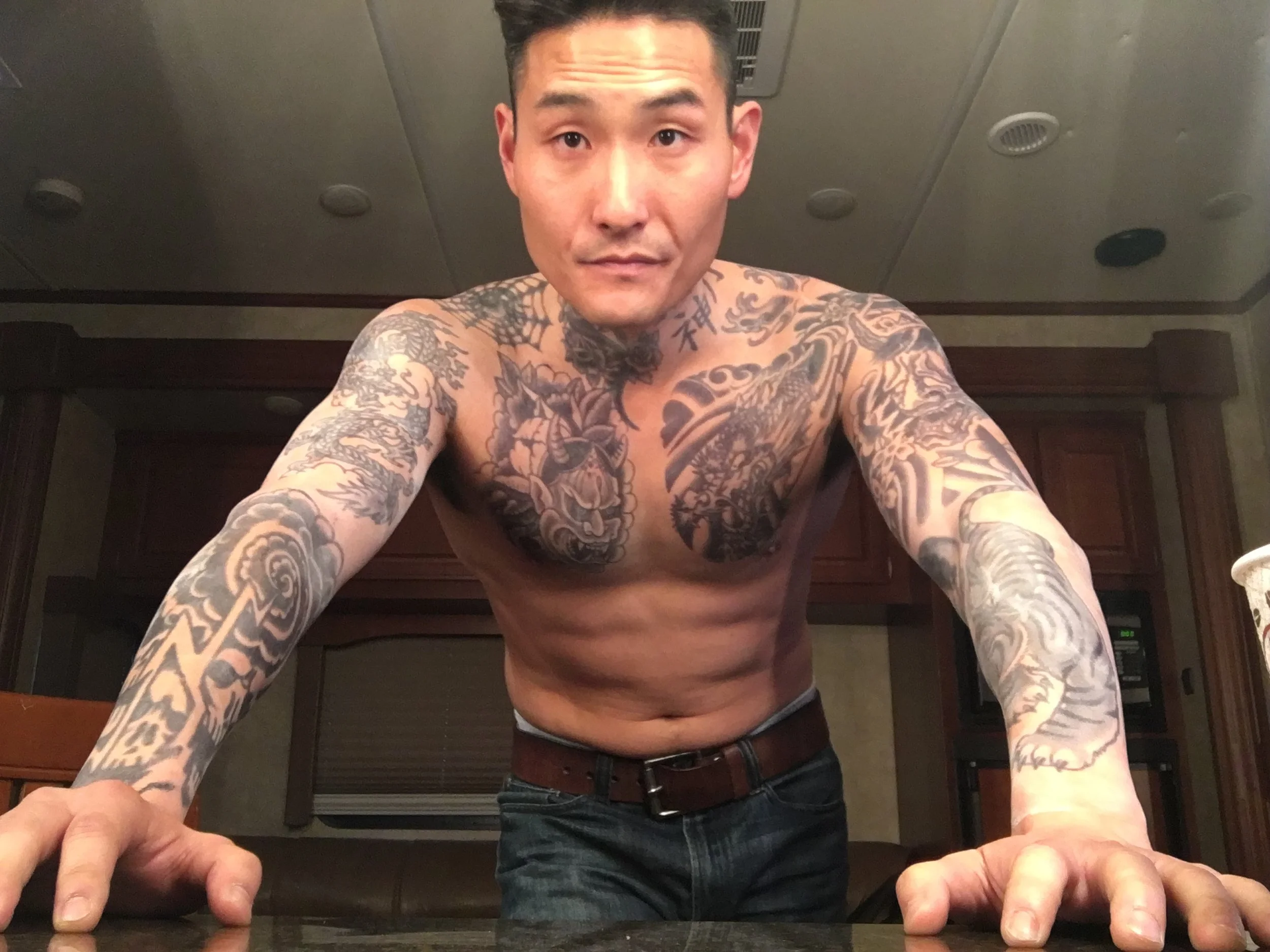 Baby Driver (tattoo application on Lanny Joon), tattoos by Rick Stratton