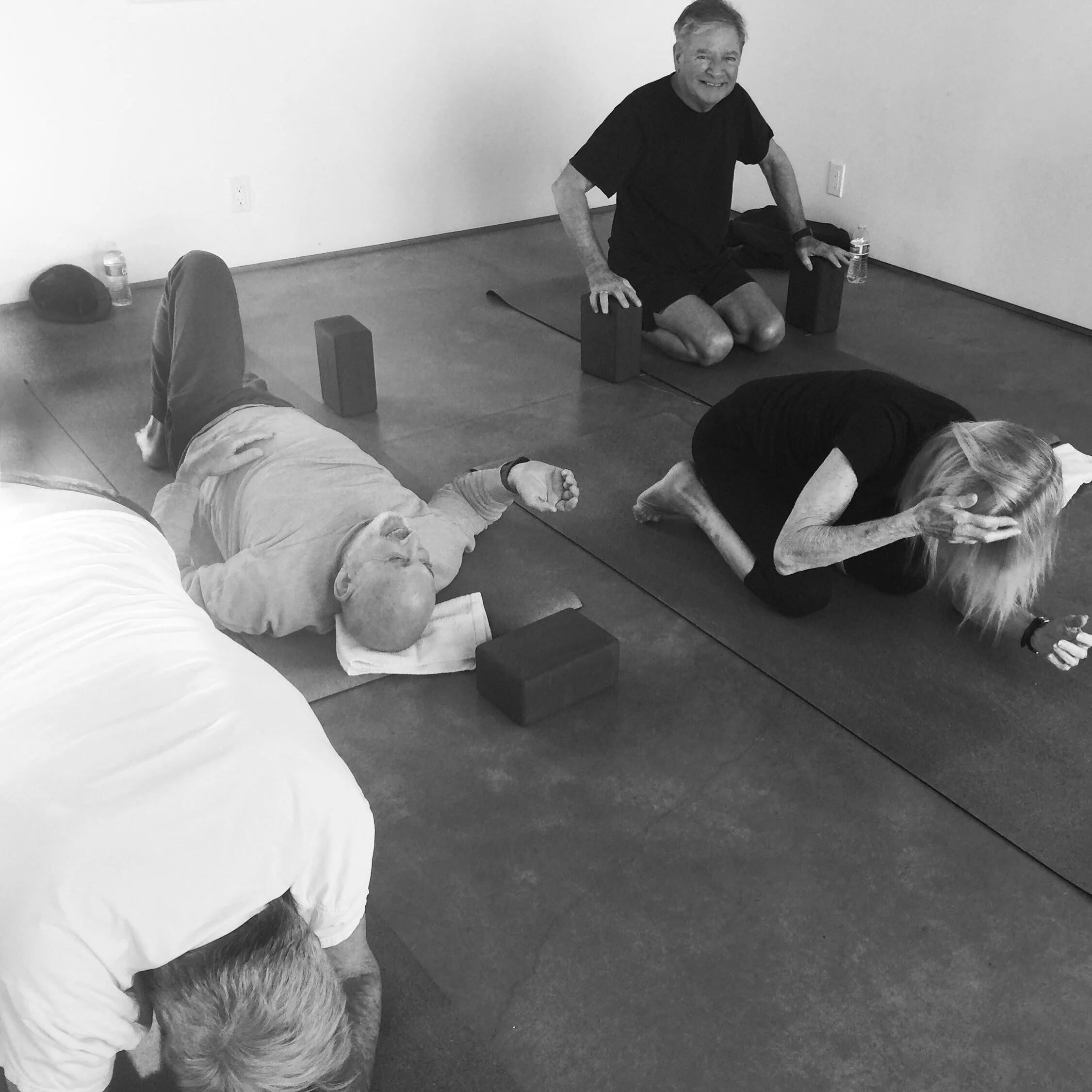 Here's the Friday 9am drama club...er...yoga session. I admire their unwavering consistency and lighthearted acceptance of the ups and downs of yoga.