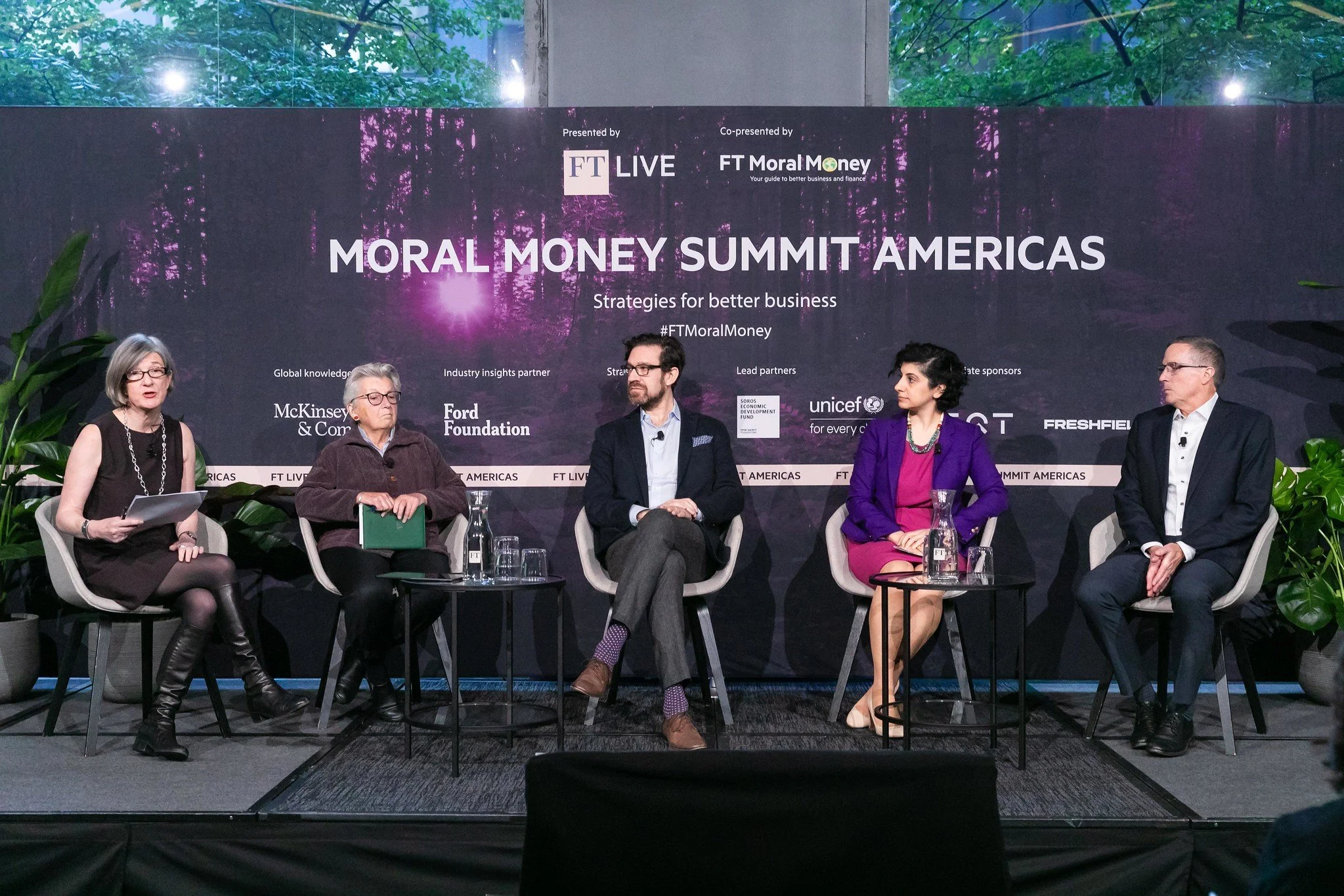 RBIJ CEO Maha Jweied (second from right) discussed how the private sector can expand access to justice at Moral Money Summit Americas, hosted by the Financial Times.