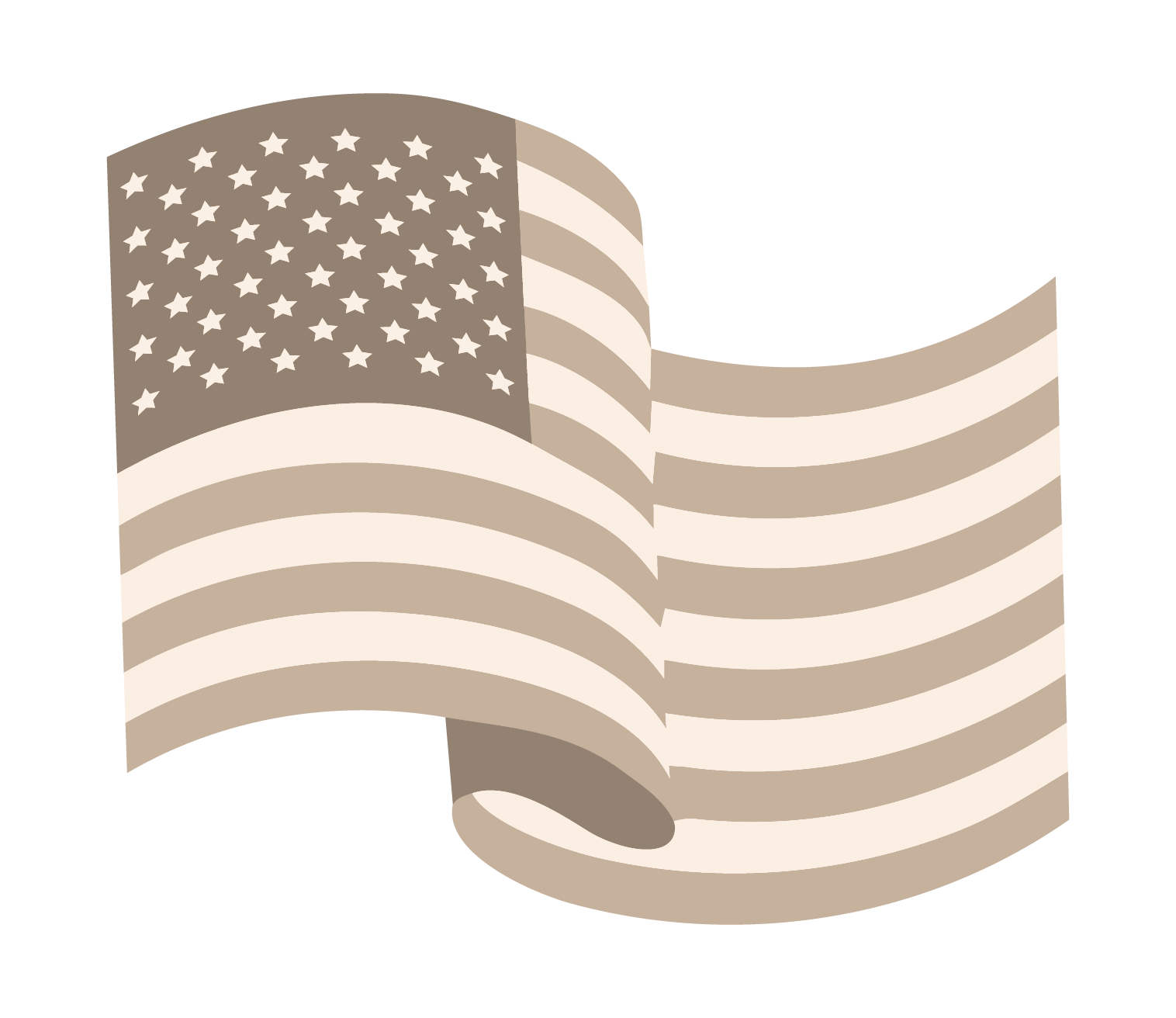 An illustration of a waving American flag with sepia tones.