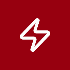 White lightning bolt symbol on a red background.
