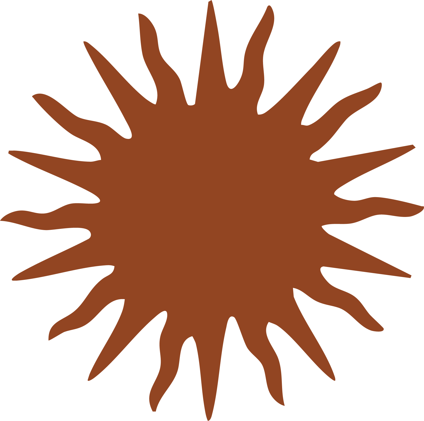 Stylized illustration of a brown explosion or burst shape with long, irregular points radiating outward.