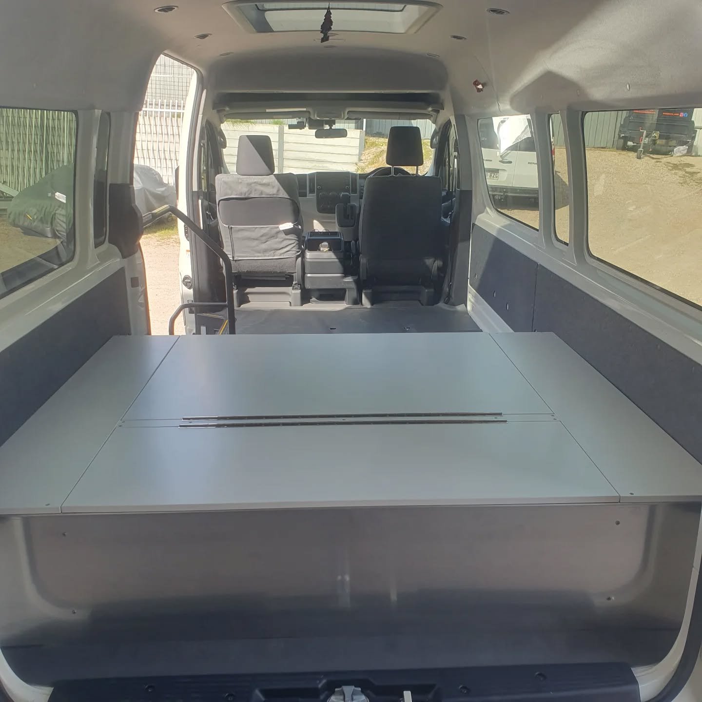 Simple van bed fit out with some storage.
Aluminium frame, timber top.
#vanlife #midcoastmetal