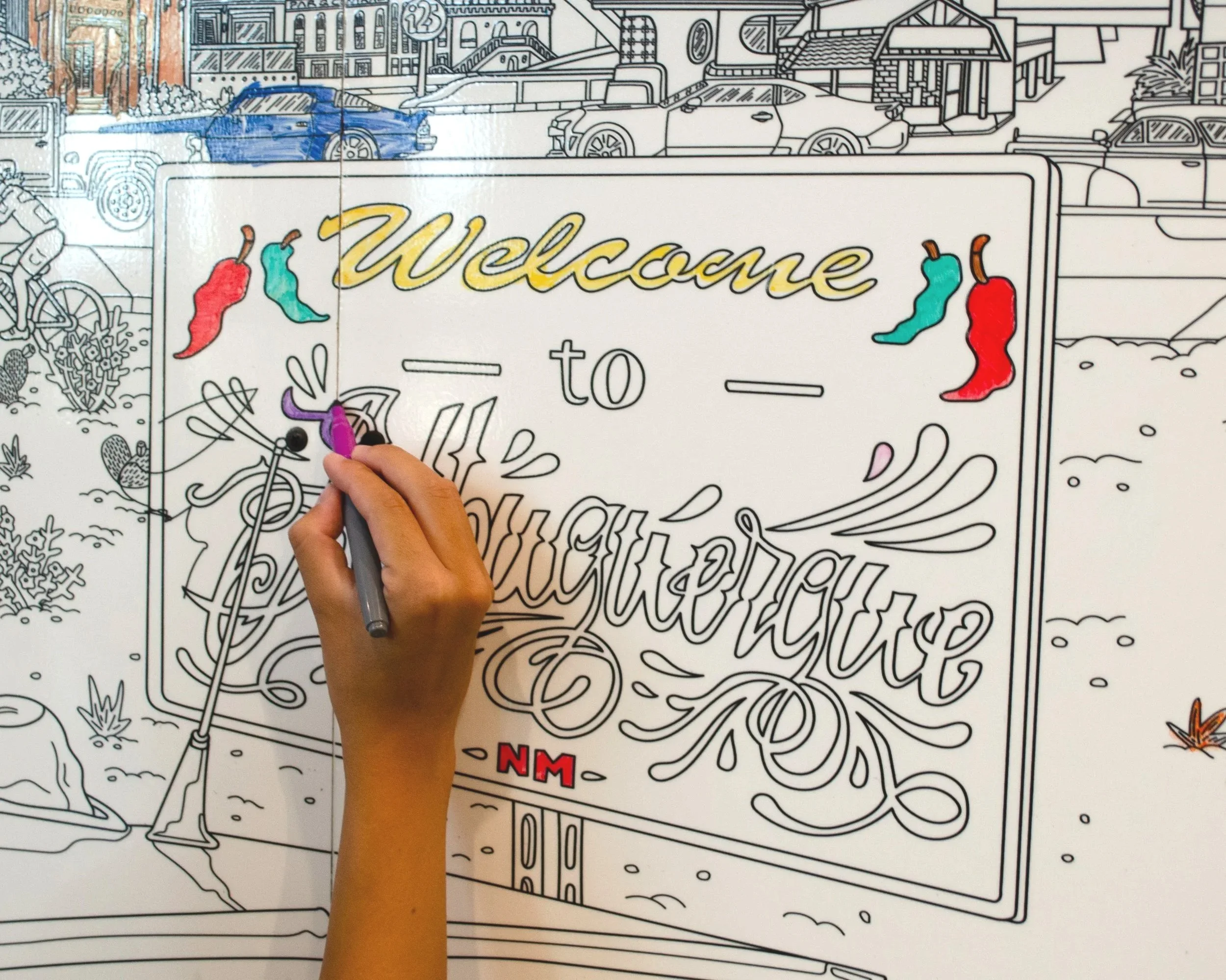 Route 66 coloring wall close up