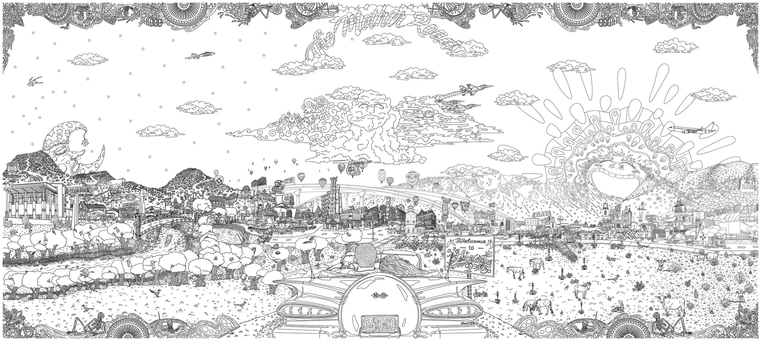Route 66 Remixed Coloring Map illustration