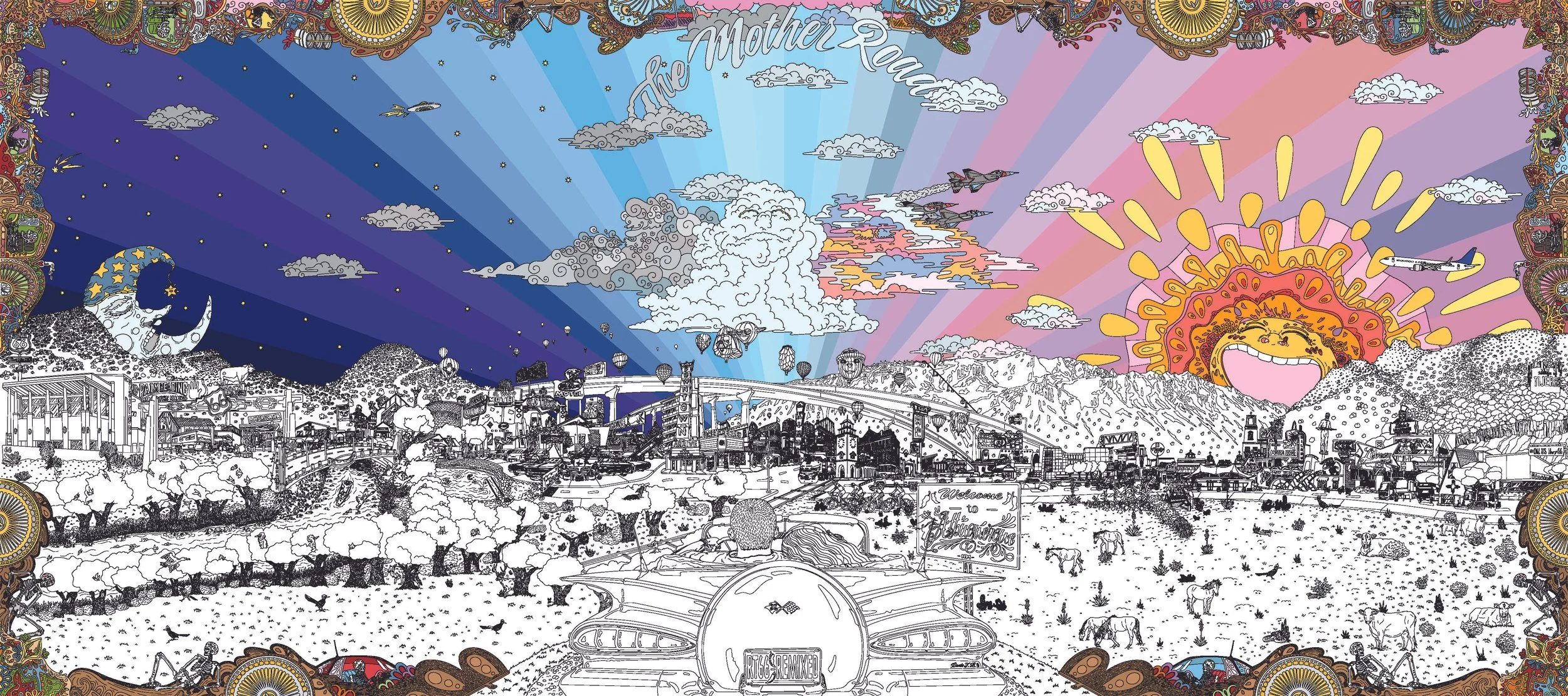 Route 66 coloring wall illustration