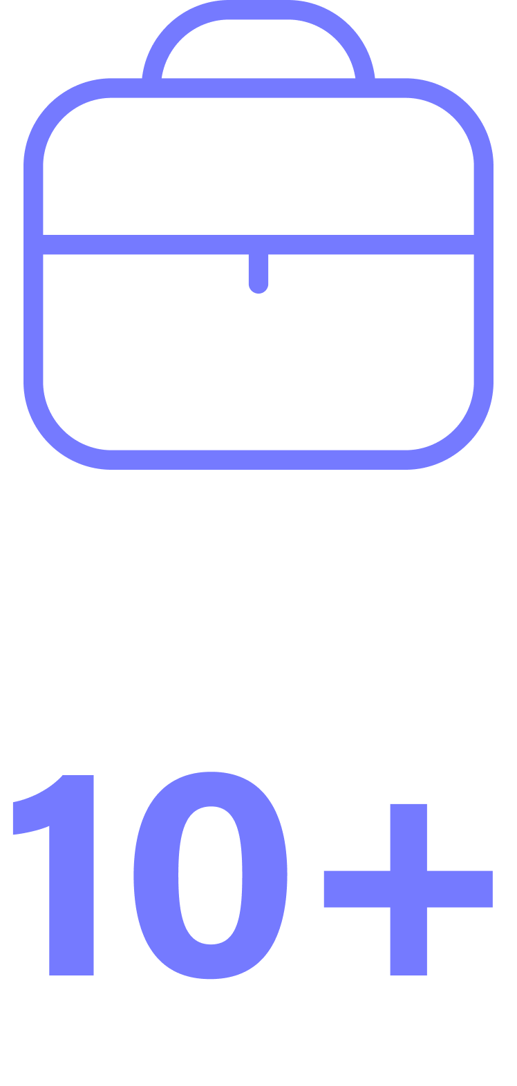 Neon style icon of a backpack with the text "10+" below it, indicating age suitability.
