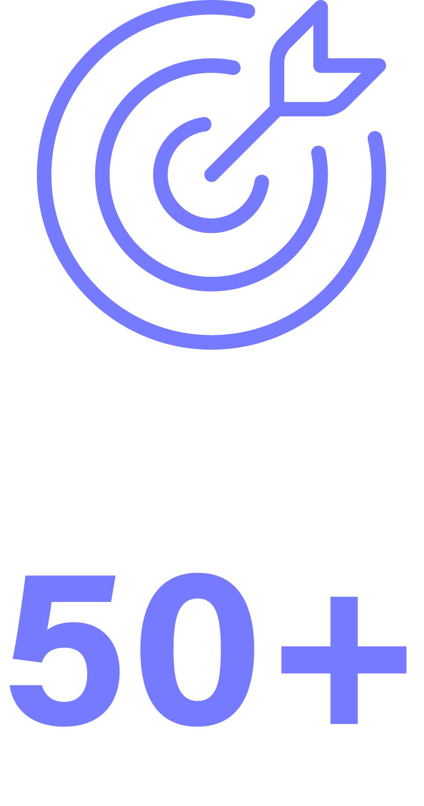 A neon sign with a target and arrow symbol above the text '50+' indicating age or age group.