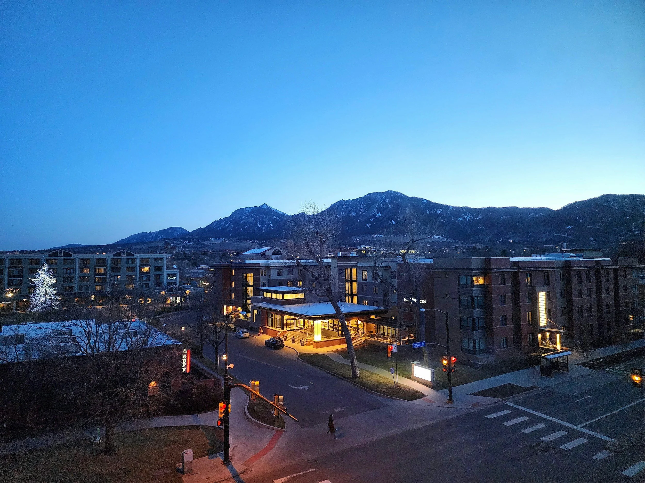 Boulder, Colorado's downtown at dusk