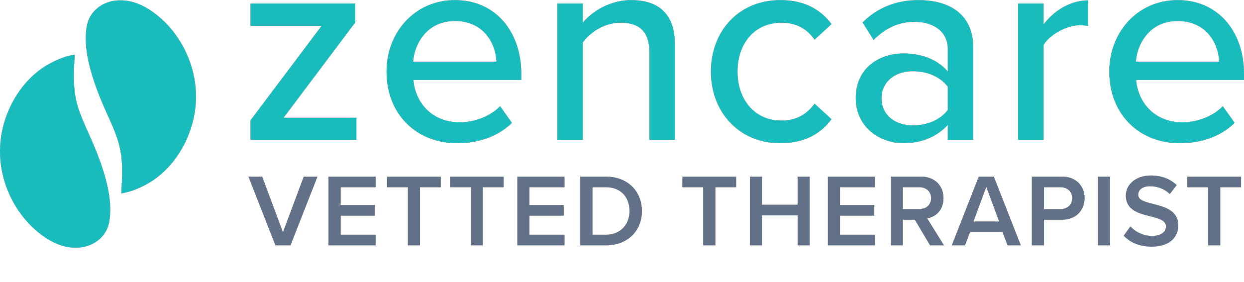 Turquoise and gray logo with text that says "Zencare Vetted Therapist"