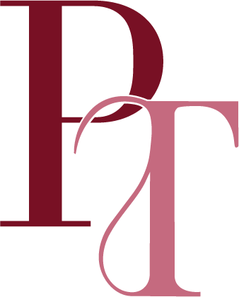 Stylized overlapping pink and maroon Greek letters P and T