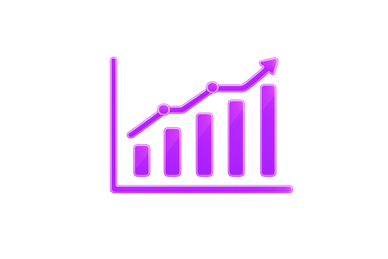 Neon purple line graph with an upward trending arrow, representing growth or success.