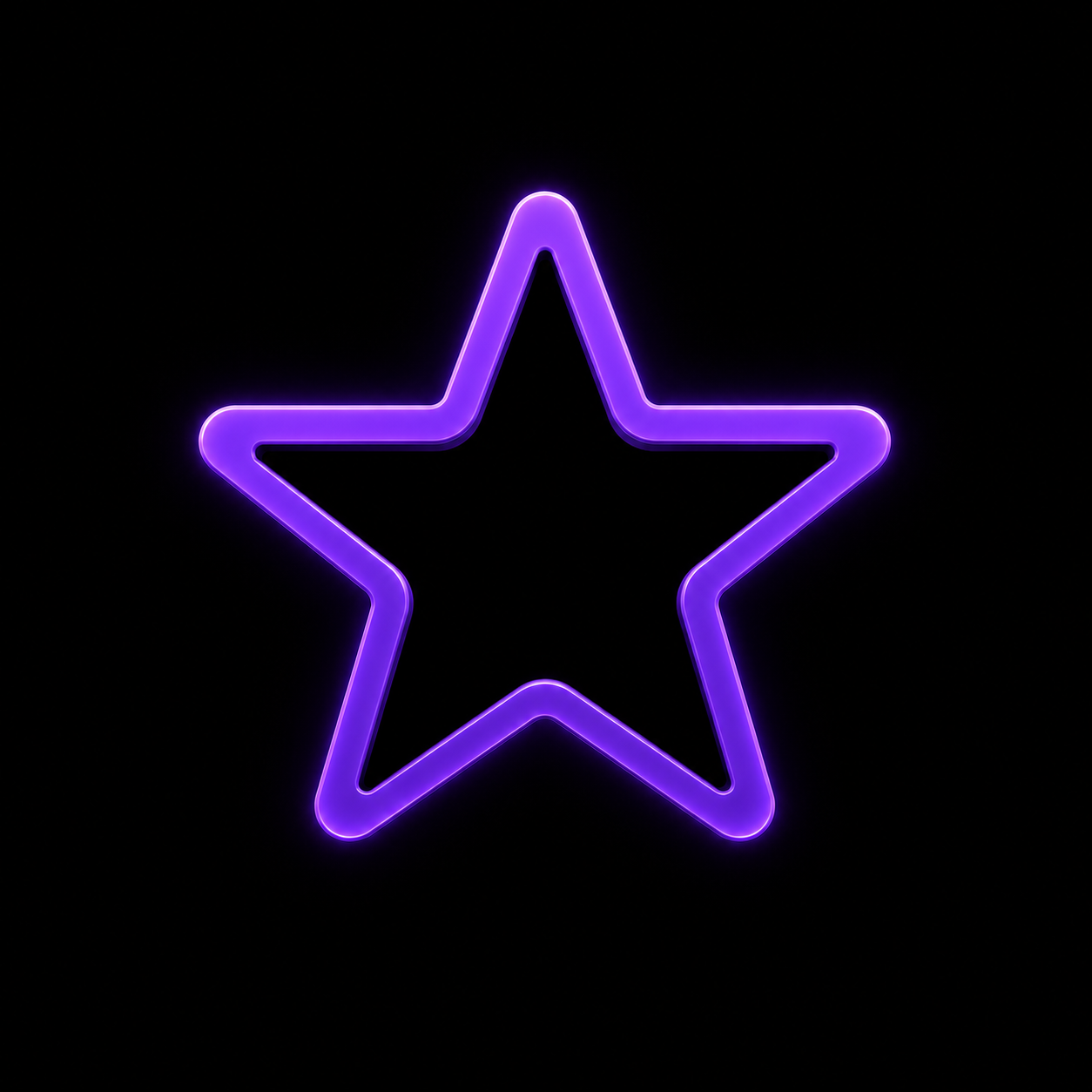 Purple neon star outline against a black background.