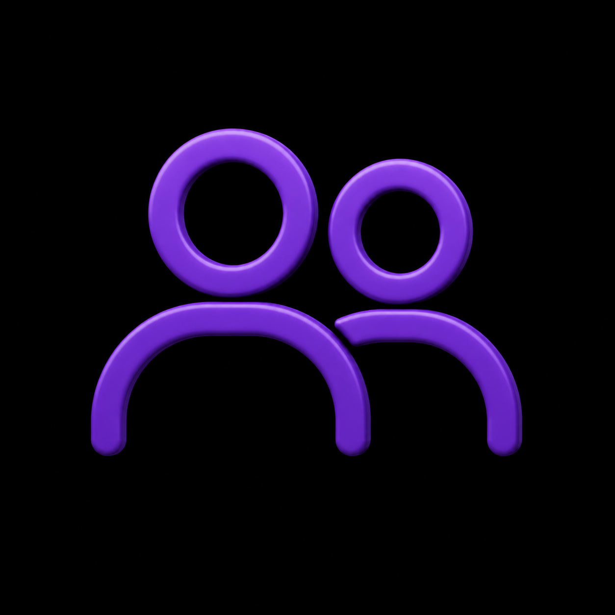 Neon purple outline of two people against a black background.