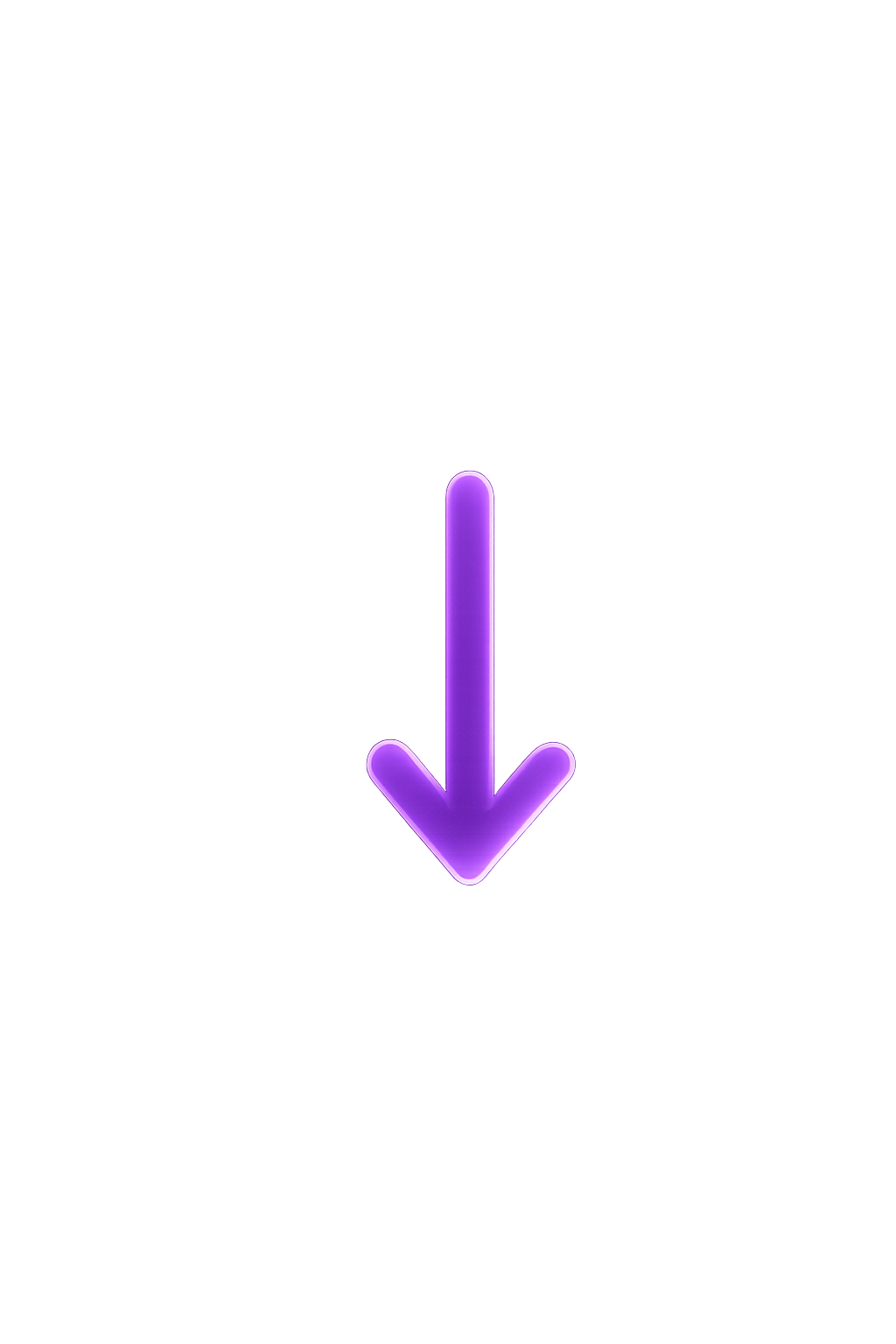 A glowing purple neon arrow pointing downward on a black background.