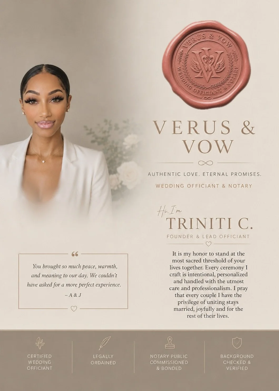 Triniti Corbin, CEO, founder and wedding officiant of Verus & Vow, LLC