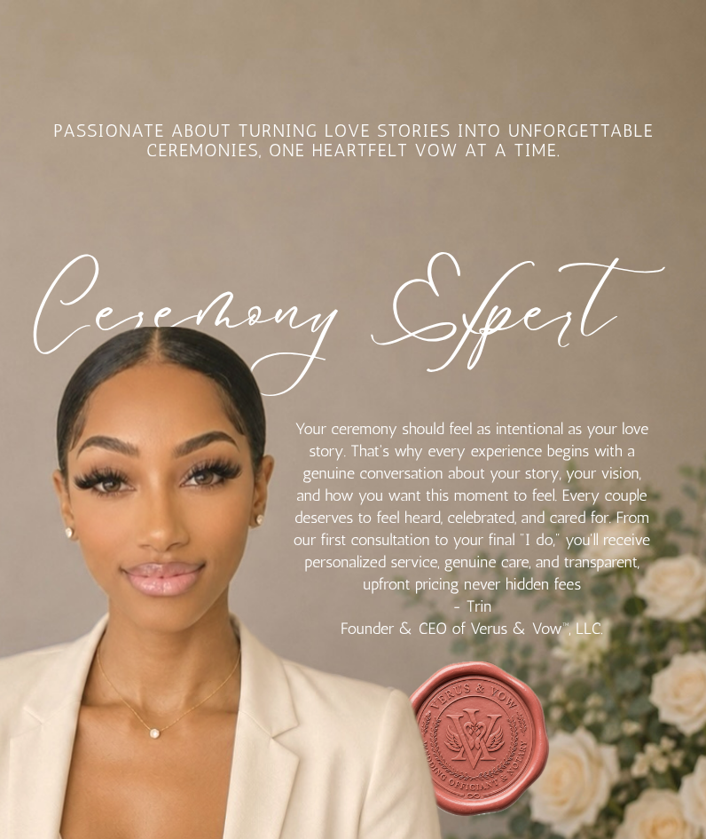 Triniti Corbin CEO, Founder and Wedding Officiant of Verus & Vow, LLC