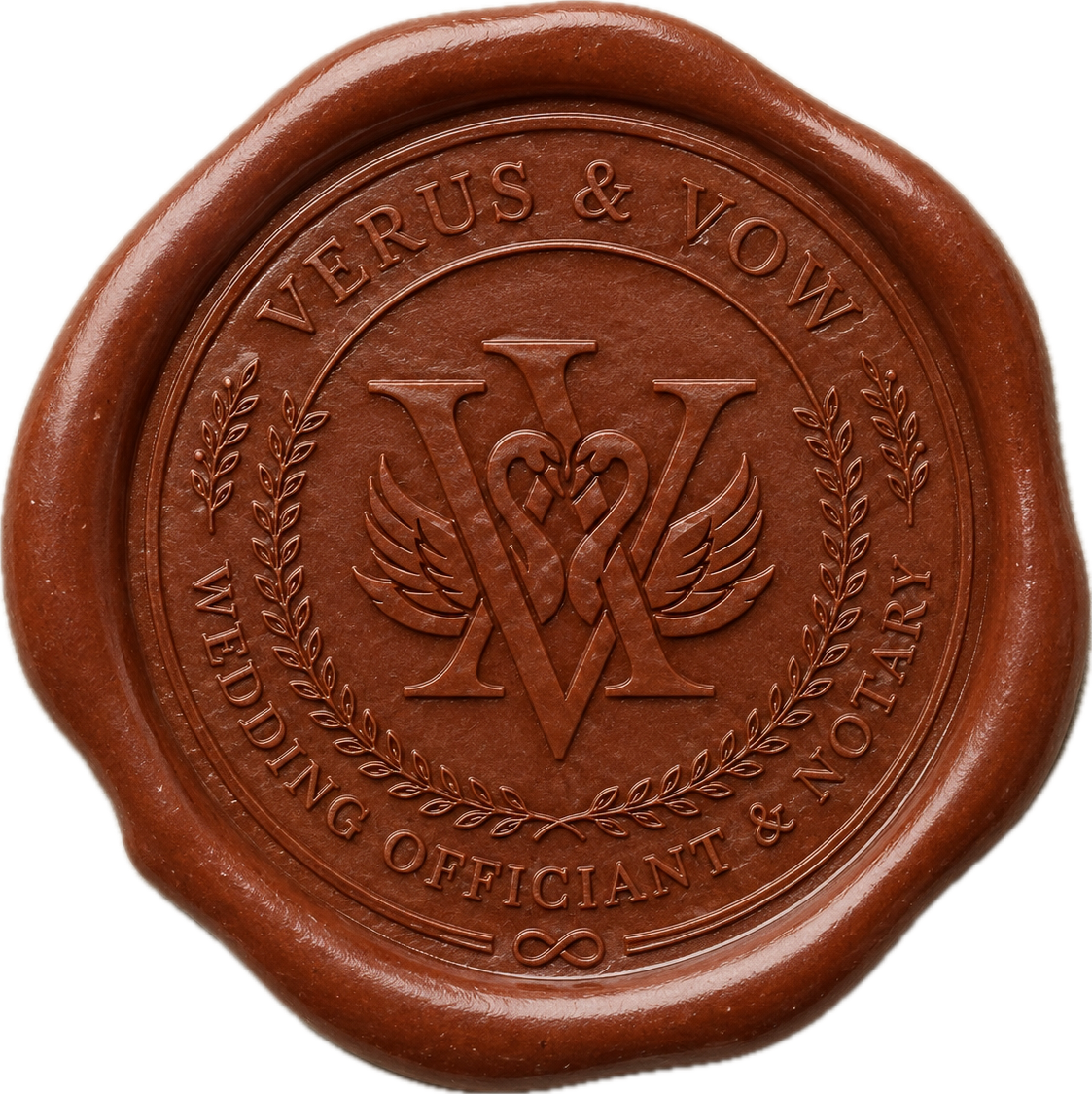 Verus & Vow wax seal logo, wedding officiant serving Contra Costa County California
