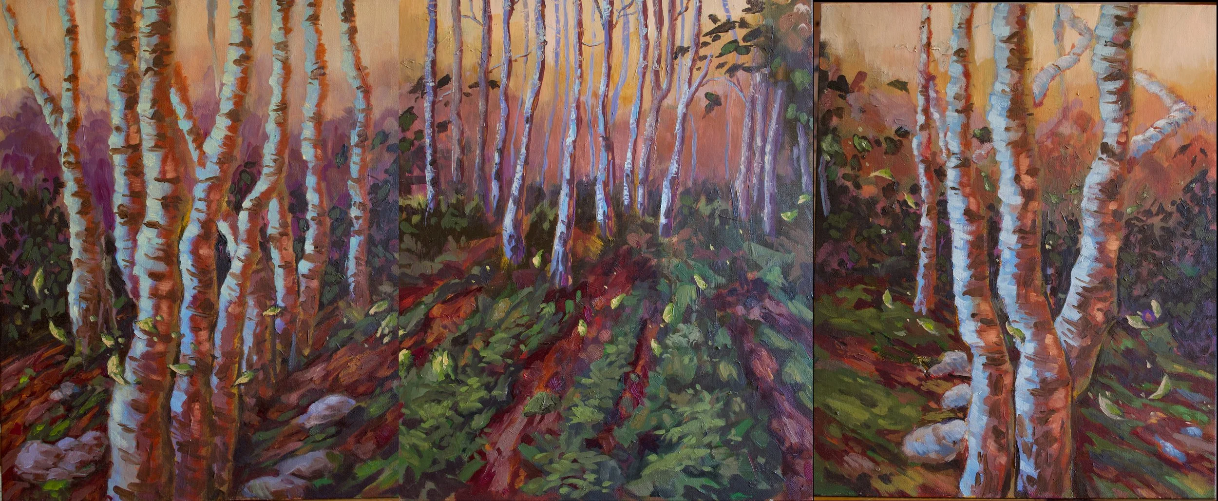 "Triptych (complete view)" Oil on Canvas. 48" x 20". 2025.