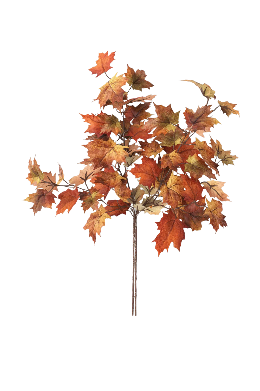 Artificial autumn maple tree with orange and yellow leaves on a white background.