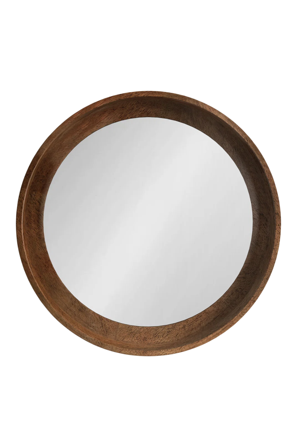 Round mirror with a wooden frame