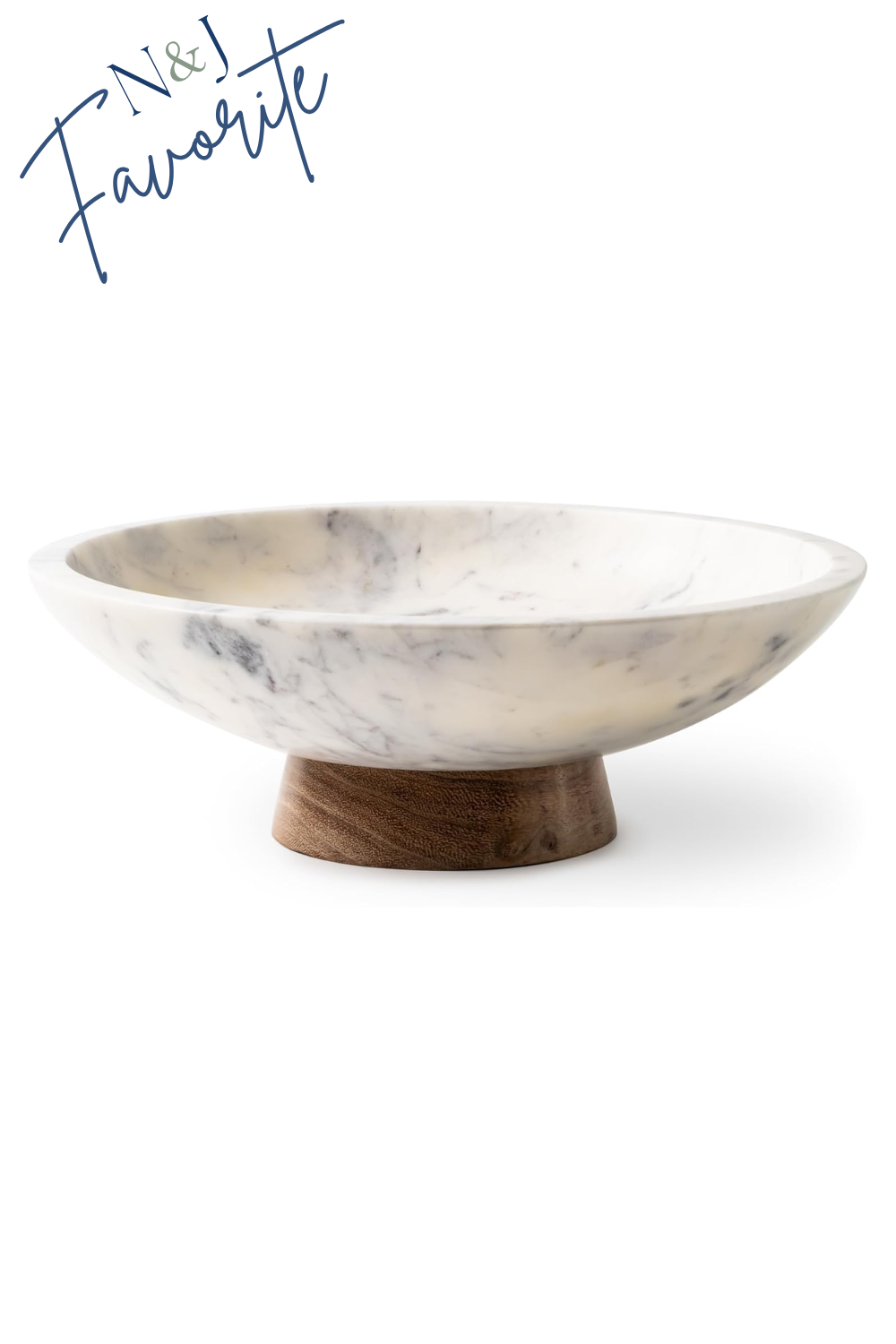 A marble bowl with a wooden base