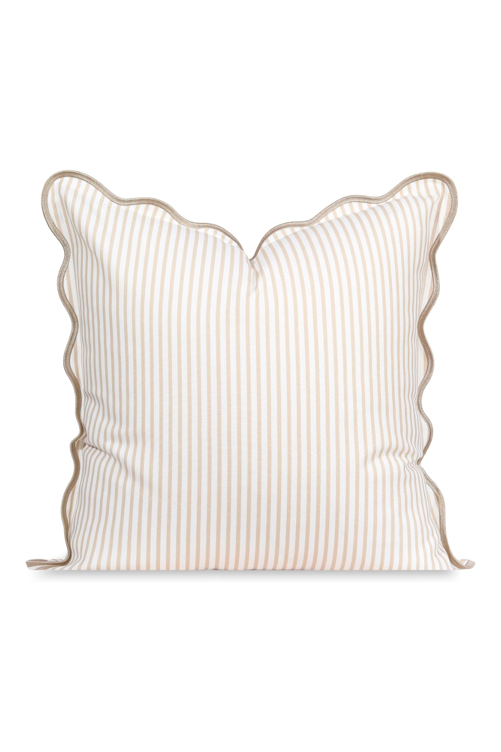 Cream-colored pillow with beige stripes and a wavy border.