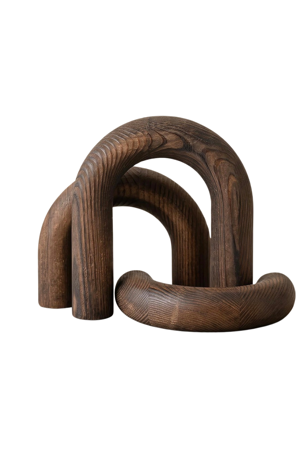 Set of three curved, wooden hooks arranged in a decorative pattern.