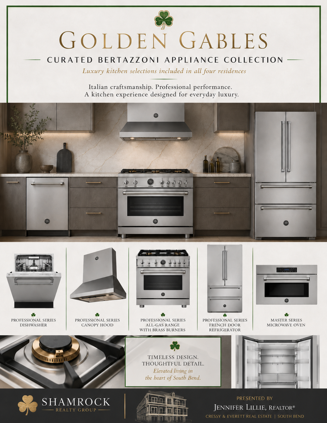 Curated Bertazzoni luxury kitchen appliance collection included in all Golden Gables residences