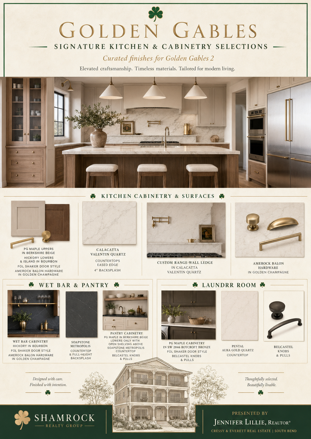 Golden Gables signature kitchen and cabinetry selections including cabinetry, countertops, and hardware finishes
