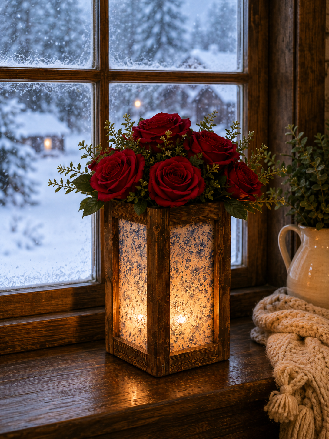 Blue Floral Rustic Lantern