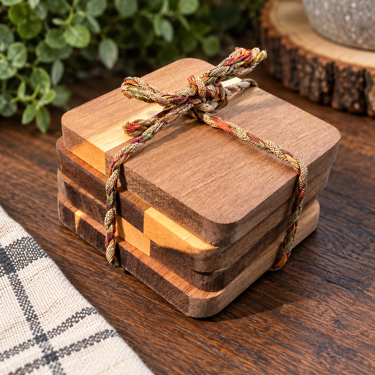 Handcrafted Hardwood Coaster Set
