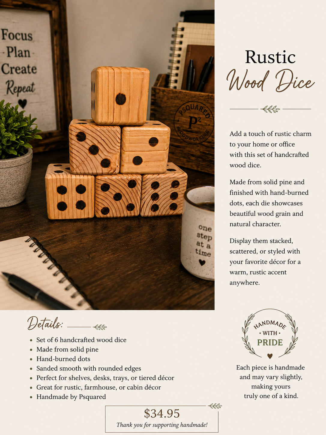 Rustic wood dice