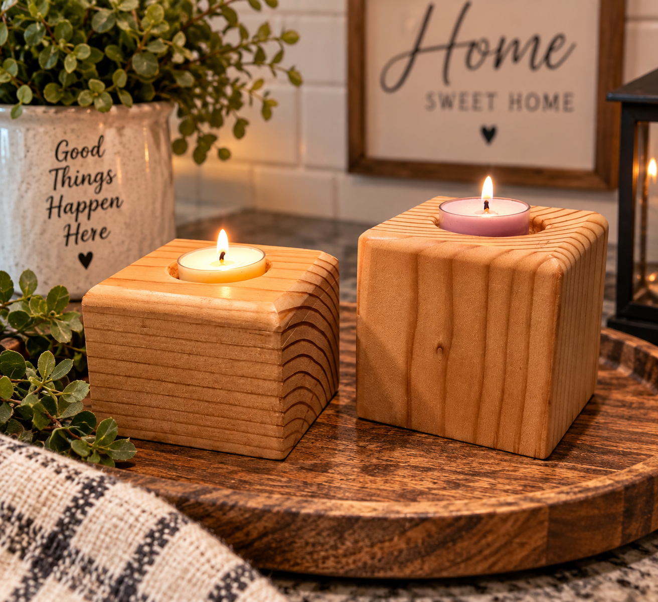 Warm Wood Tealight Duo