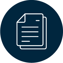 Icon of stacked documents or papers on a dark circular background.