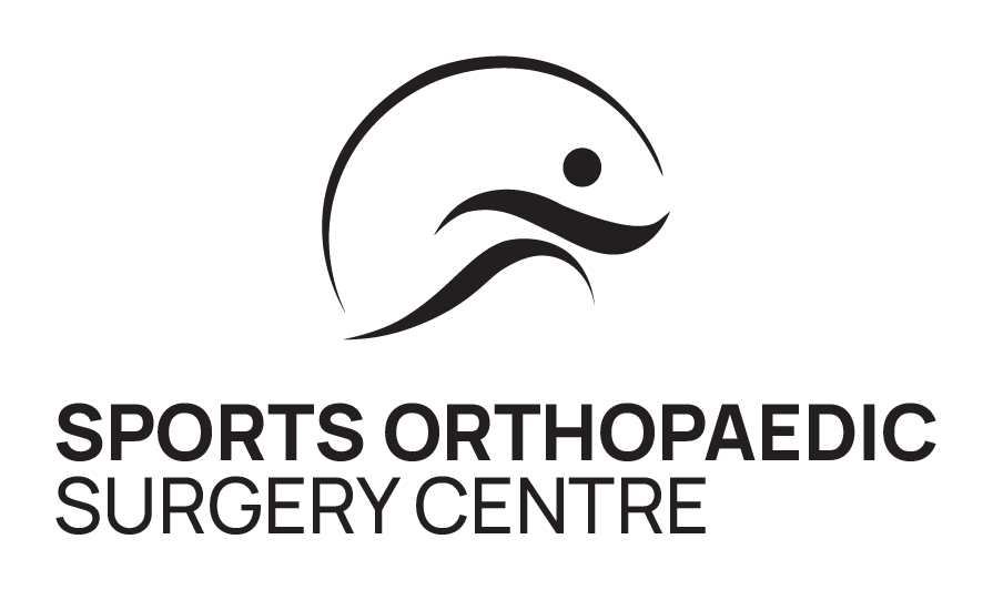 Logo for Sports Orthopaedic Surgery Centre with a stylized human figure in a circular design.
